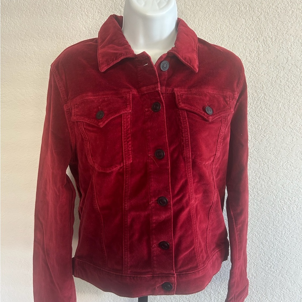 NWT Hudson Jeans Red Jean Jacket velvet Classic